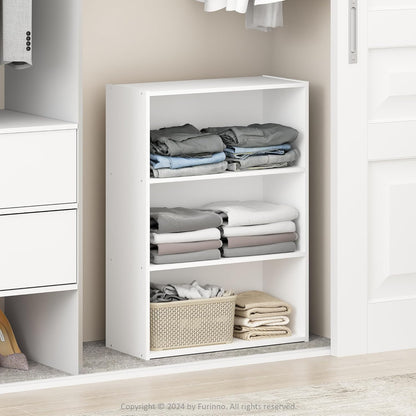 Furinno Reed 3-Tier Multipurpose Open Shelf for Clothing & Closet Storage Organization, Plain White