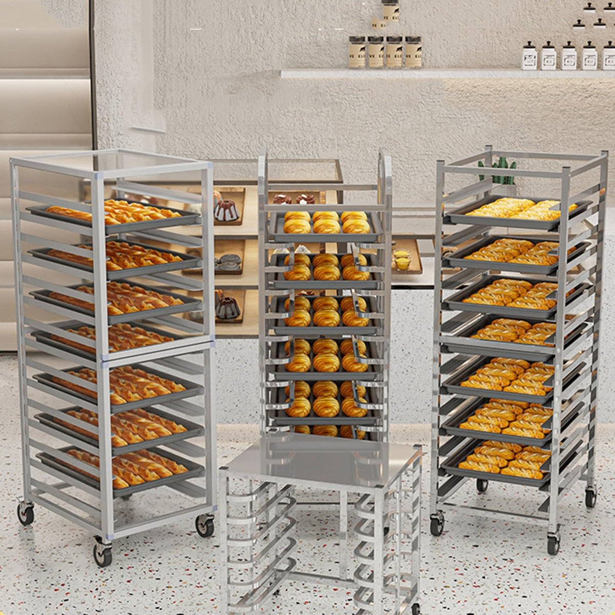 GenSDH 18-Tier Aluminum Bakery Rack with Wheels, Commercial Cooling Trolley for Full & Half-Size Pans, Heavy-Duty for Efficient Baking and Storage