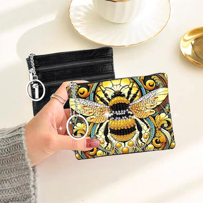 JZHYOAN Diamond Painting Small Coin Purse for Women DIY Coin Pouch Coin Purse with Zipper and Keyring Diamond Art Purses and Wallets Handbags Wallet Keychain for Cards Keys Bee