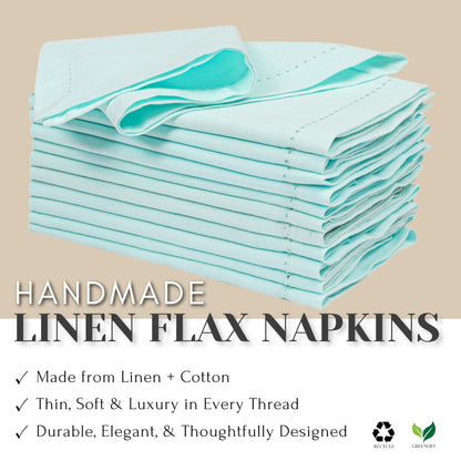 Ramanta Home Baby Blue Cloth Dinner Napkin Set of 12-18x18 Inch, Easter Premium Cotton Linen Flax Hemstitched Napkins for Spring Decor Wedding, Party, Kitchen | Soft Durable Washable for Everyday Use