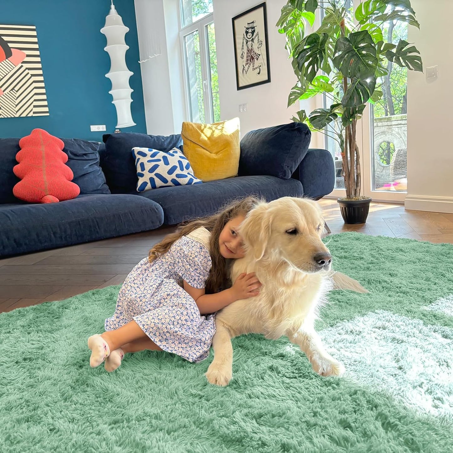 OLANLY Machine Washable Runner Rugs - Soft Fluffy Shaggy Indoor Carpet for Bedroom & Hallway | Mint Green