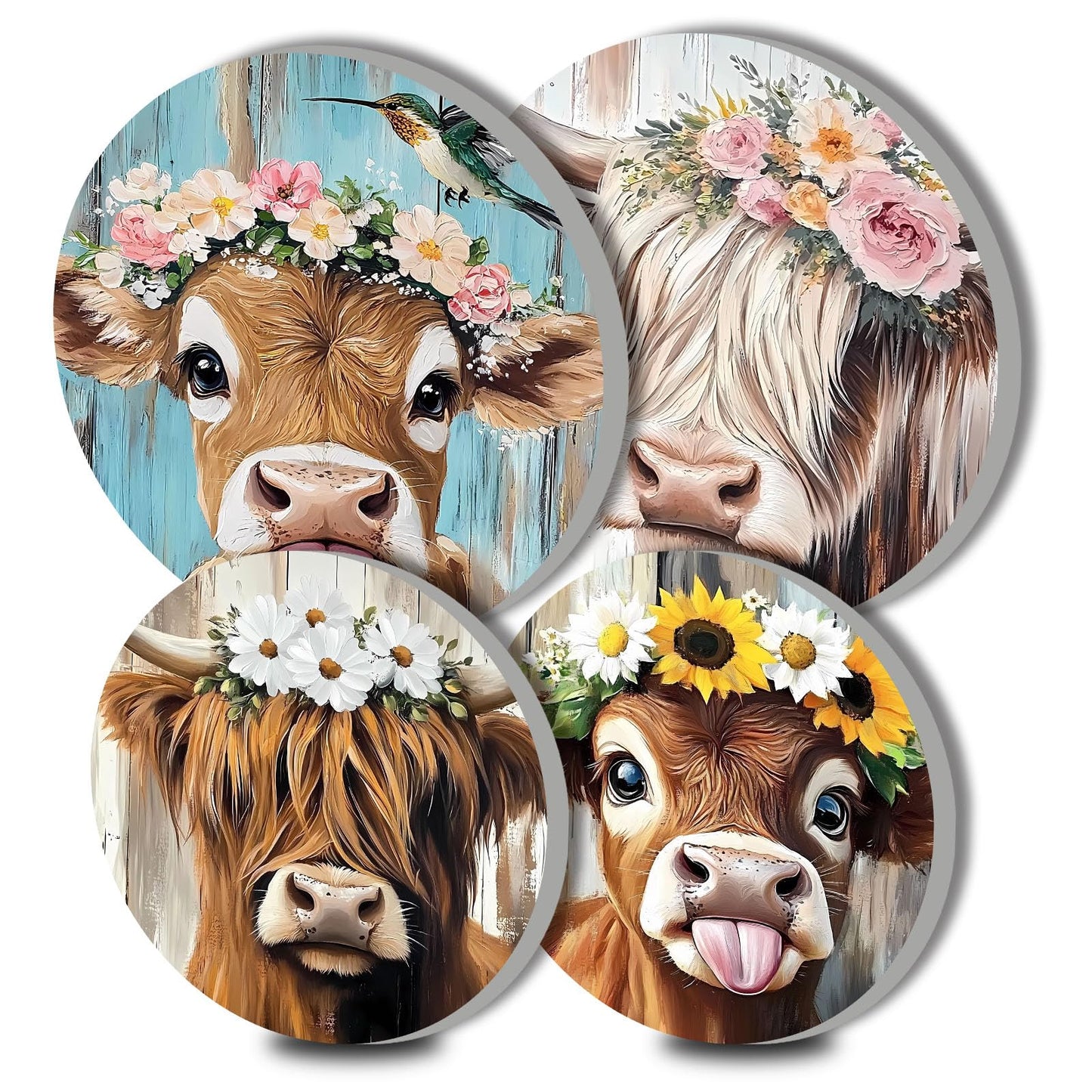 Funny Cow Head Electric Stove Burner Covers, Set of 4 Round Stove Burner Covers, 8 and 10 Inch, Cow Wearing a Wreath Gas Stove Burner Covers, Metal Stove Burner Cover, Modern Cooktop Decorative