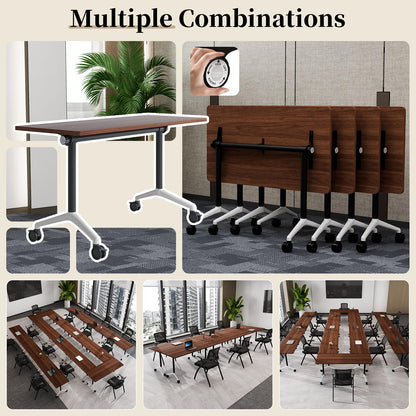 Modular Folding Conference Table with Wheels,8 Pack Mobile Conference Room Tables,Filp Top Rolling Meeting Training Tables for Office,Classroom,Library,Seminar,Boardroom,school(8pack,Walunt,71in)