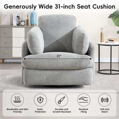 Bonzy Home Manual Recliner Chair, 360°Swivel Rocker Recliner Chair for Adults, Overstuffed Nursery Rocking Reclining Sofa with 2 Pillows and Hidden Storage, Light Grey