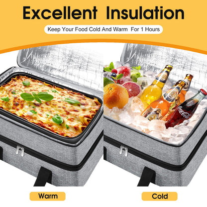 MIAOJIE Double Insulated Casserole Carrier, Portable Casserole Carrier for Hot or Cold Food Lunch Tote Warmer or Cooler Bag, Lasagna Lunch Bag for Potluck Parties- Fits 9" x 13" Baking Dish-Grey