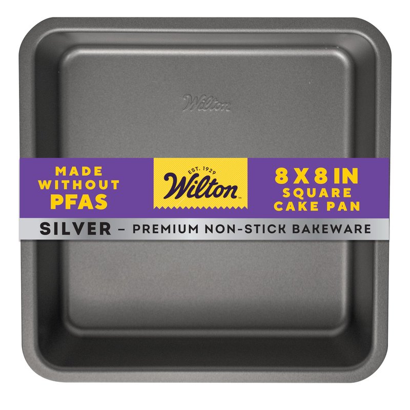 Wilton Silver Non-Stick 8 x 8 Inch Square Brownie Cake Pan, Cold-Rolled Steel Bakeware, Made without PFAS, Packaging May Vary