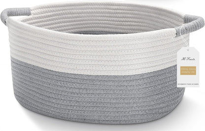 Cotton Rope Storage Basket with Handles, Medium Home Decor Basket, 17"L x 12.5"W x 8.5"H, Gray