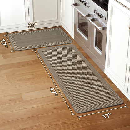 QiCaiJia Kitchen Rugs Set of 2,Kitchen Mats for Floor, Runner Rugs Non Slip Washable Absorbent Kitchen Floor Mat, Braided Kitchen Sink Rug, 17''x30''+17''x47'' Brown