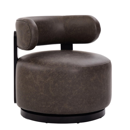 Christopher Knight Home Udon Faux Leather 360° Swivel Accent Chair, Solid Wood Living Room Swivel Chair, Rotating Single Lounge Sofa, Bedroom Comfy Reading Chair, No Assembly Needed, Dark Brown