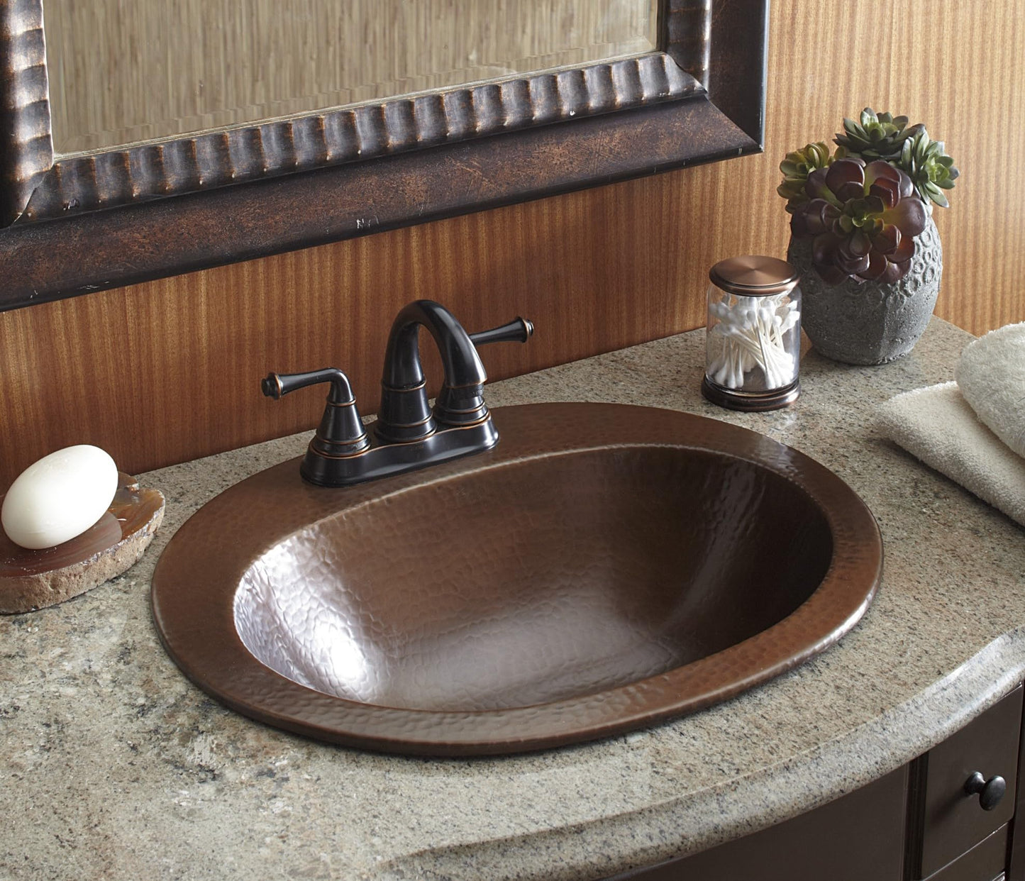 Sinkology Seville 20" Oval Drop-In Bathroom Sink - Aged Copper - Hand-Hammered Pure Solid Copper - Small Bathroom Sink with Drain and Care Kit