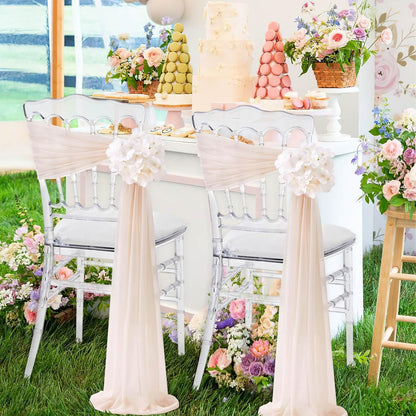 16 Pack SoarDream Champagne Wedding Chair Sashes, Sheer Tulle with Artificial Hydrangea Accents for Ceremony, Reception
