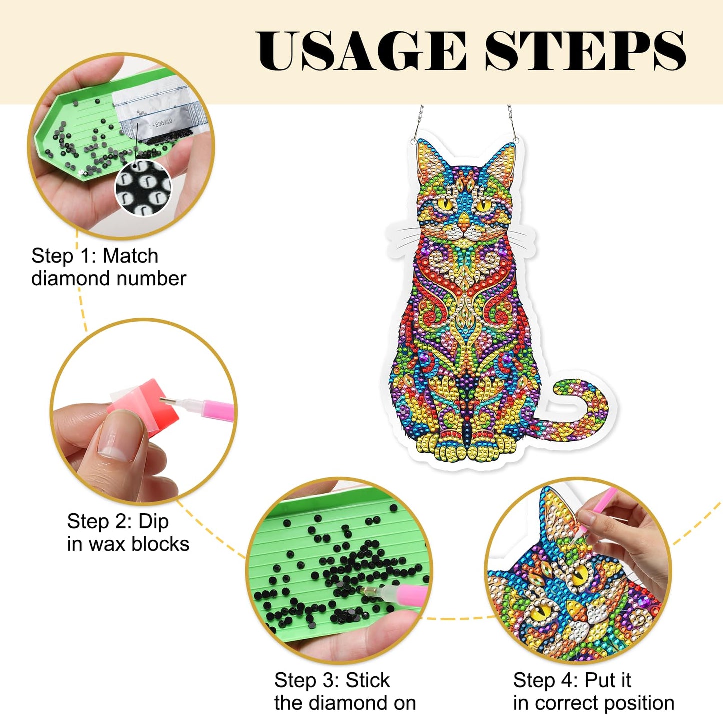 Mzoyell 5D Hanging Art Painting Kits for Adults, Cat Special Shape Diamond Art Kits, Crystal Rhinestones Diamond Art Painting, Home Wall Decoration