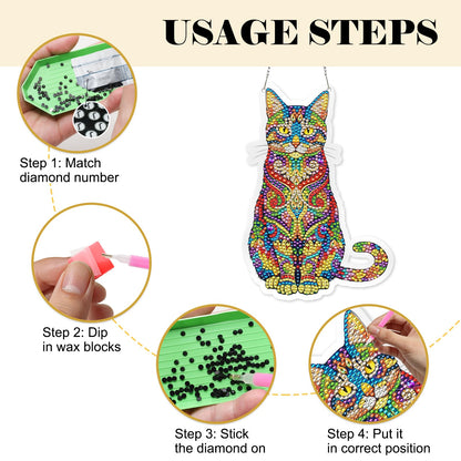 Mzoyell 5D Hanging Art Painting Kits for Adults, Cat Special Shape Diamond Art Kits, Crystal Rhinestones Diamond Art Painting, Home Wall Decoration