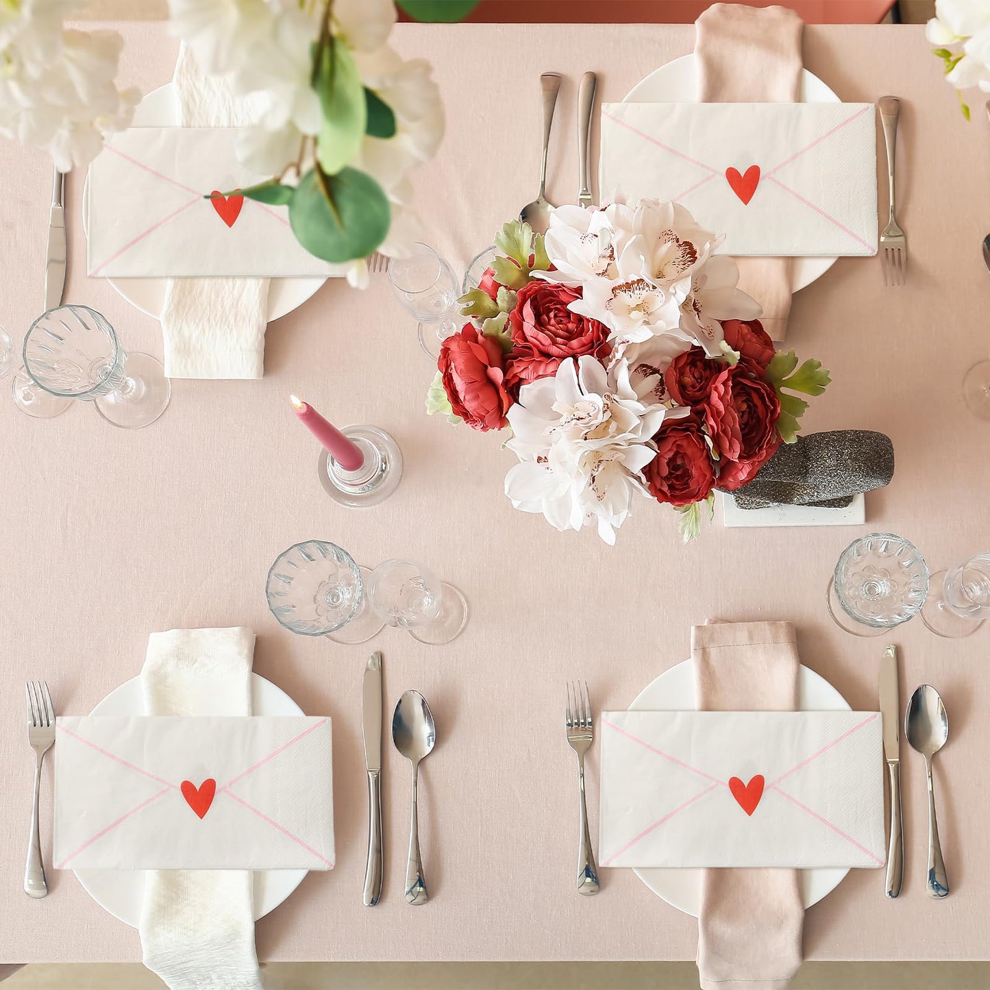 Havawish 100 Pcs Love Letters Disposable Napkins Love Heart Cocktail Napkins Red Heart Sign Paper Guest Hand Towel for Wedding Anniversary Bridal Shower Valentine Party Lunch Dinner Kitchen Bathroom