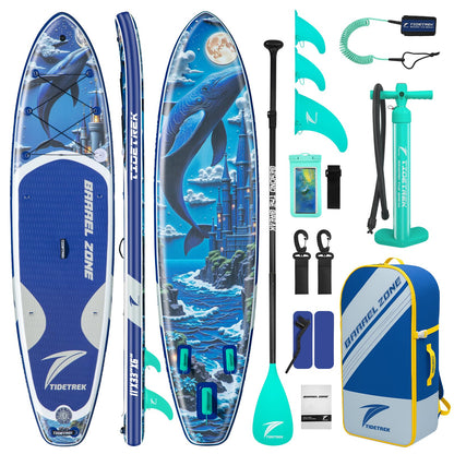TIDETREK 11'/11'6" x 33"/34" x 6" Inflatable SUP Paddle Board – Extra-Wide, Stable Stand Up Paddle Board with Premium Full Accessory Set for Adults & Youth (Whale Dream, 11'x33 x6)