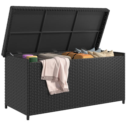 YITAHOME 260 Gallon Wicker Deck Box, XXL All-Weather Outdoor Storage Box, Extra Large Rattan Storage Bin for Patio Furniture, Outdoor Cushions, Pool Storage and Garden Tools (Black)