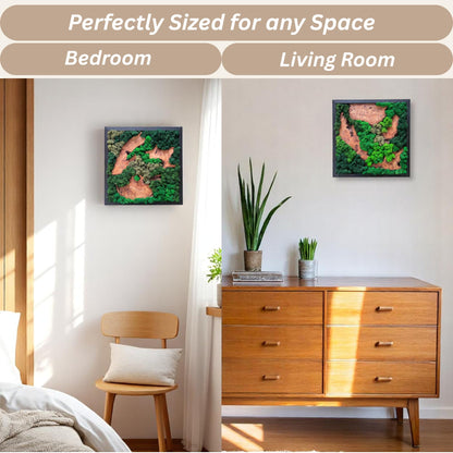 Serenzy 12" Square Cedar & Preserved Moss Wall Art | Unique No-Maintenance Decor for Home, Office, Restaurant, Natural Scattered Wood