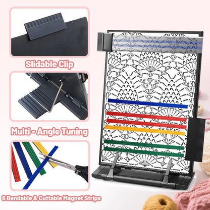 bositigo Knitting Pattern Holder with 6Pcs Replacement Colorful Magnets, Cross Stitch Supplies & Knitting Accessories, 13.78 x 8.27 Inch Chart Keeper for Crochet, Cross Stitch & Craft Patterns