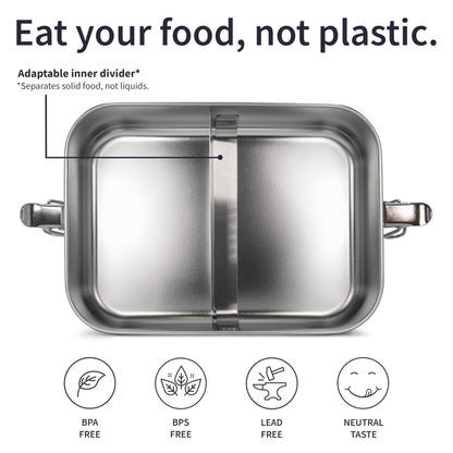 Bambaw Stainless Steel Bento Box 27 oz, Metal Lunch Box with Compartments, Leakproof Stainless Steel Lunch Container, BPA free Dishwasher Safe Metal Lunchbox