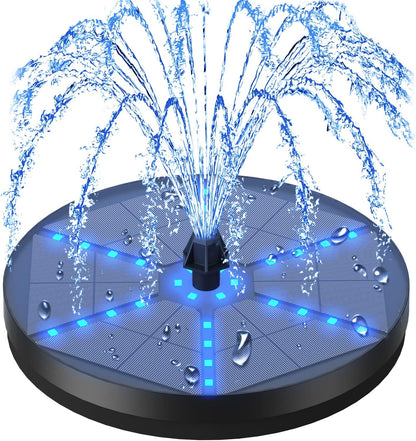 Skiennix Solar Bird Bath Fountain - Upgraded 4W Pump with 4000mAh Battery & 7 Nozzles | Colorful LED Lights for Garden & Pond