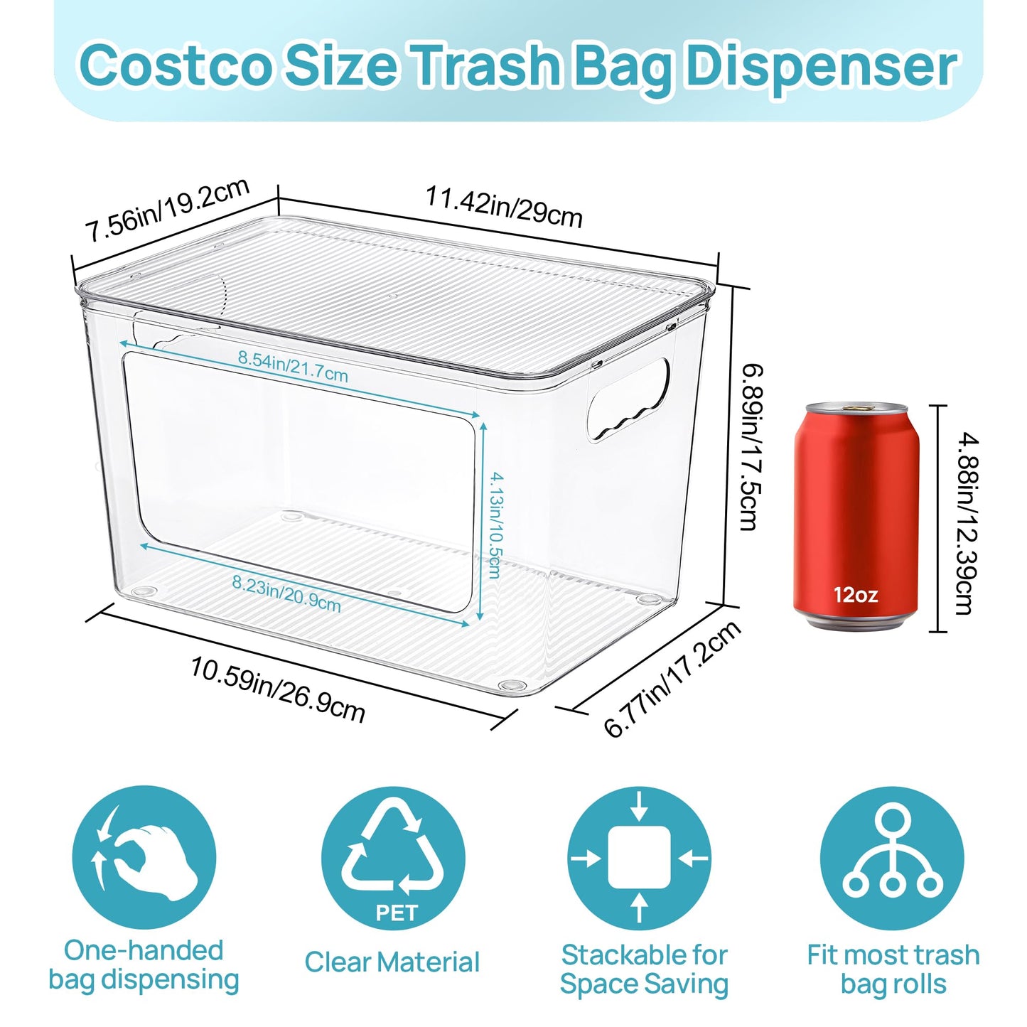 Vtopmart 2 Pack Trash Bag Holder, Stackable Garbage Bag Dispenser for 13/30/33 Gallon Bags, Clear Organizer Bins for Under Kitchen Sink, Laundry Room Organization and Storage