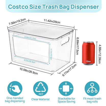 Vtopmart 2 Pack Trash Bag Holder, Stackable Garbage Bag Dispenser for 13/30/33 Gallon Bags, Clear Organizer Bins for Under Kitchen Sink, Laundry Room Organization and Storage