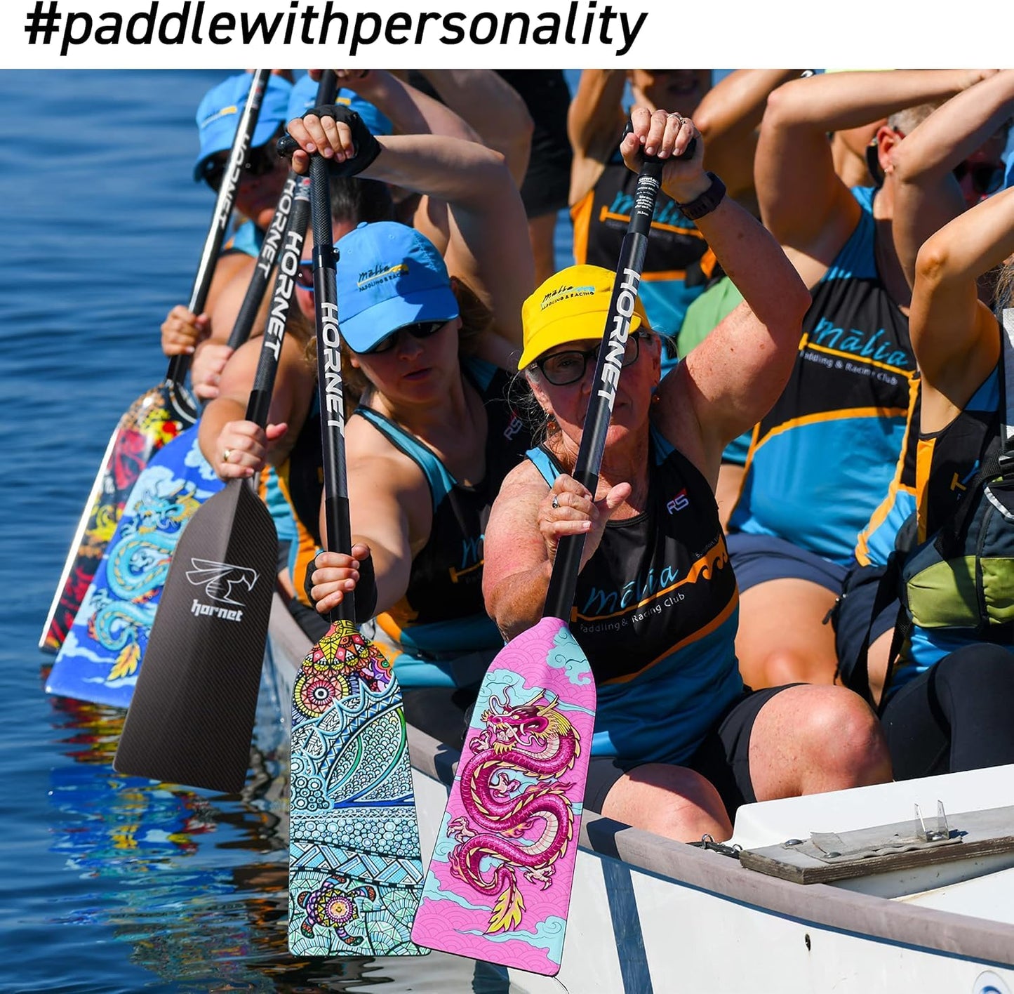 Hornet Watersports Dragon Boat Paddle - Pink Crush Design - Adjustable Carbon Fiber Dragon Boat Paddle - IDBF Approved (Leverlock Adjustable)