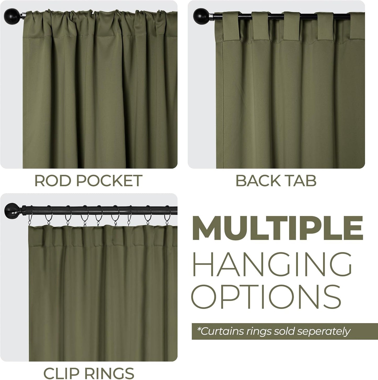 2 Pack, Set 2, 52" 72", Superior Blackout Curtains, Room Darkening, Bedroom, Drapes, Kitchen, Living Room Window