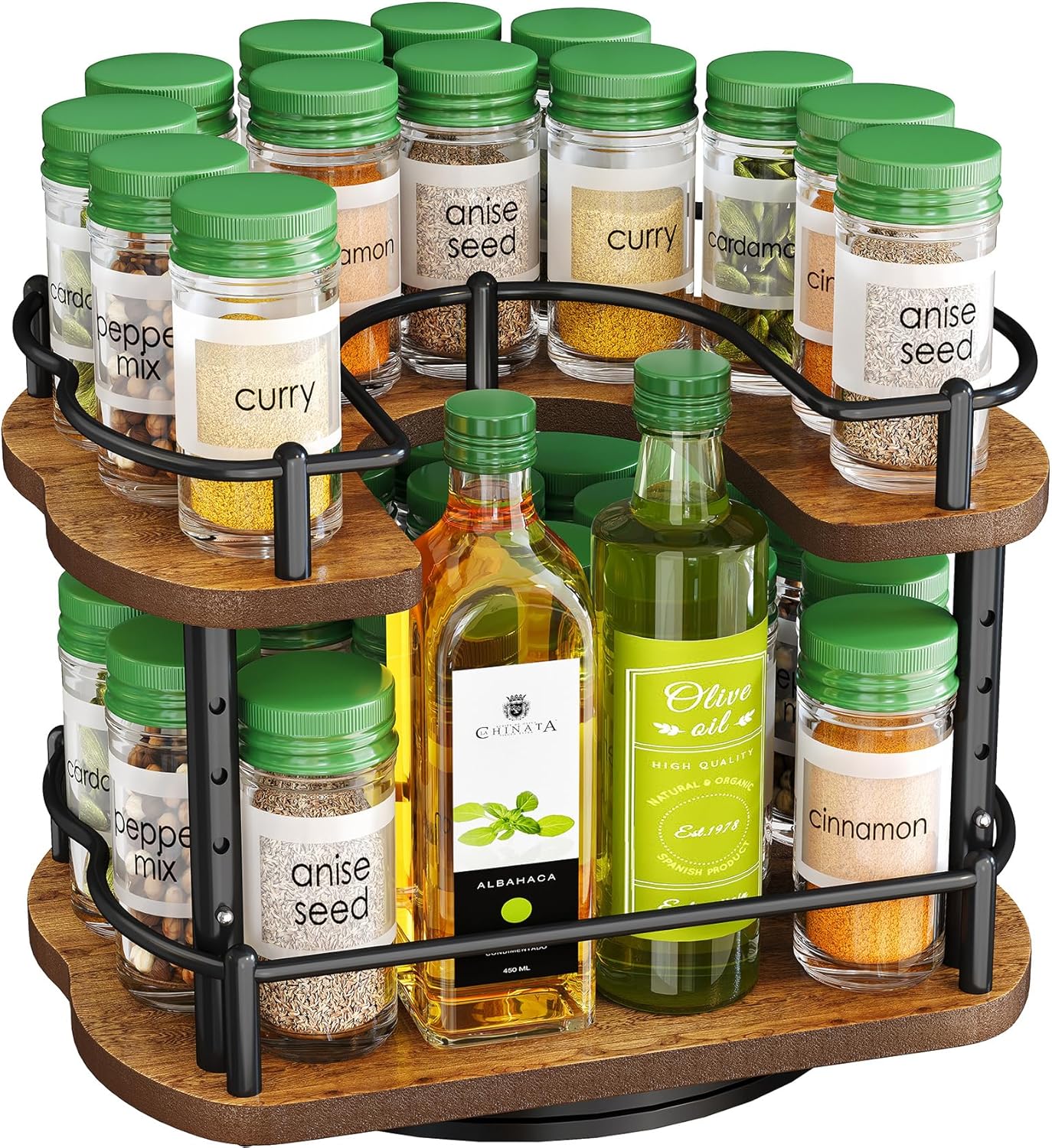 11 inches, 10.5 inches Spice Rack Organization for Cabinet - Height Adjustable Rotating Lazy Susan Organizer, Spice