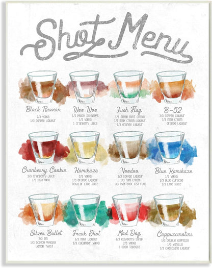 Stupell Industries Cocktail Shot Menu Wall Plaque, 10 x 15, Off-White, Designed by Daphne Polselli