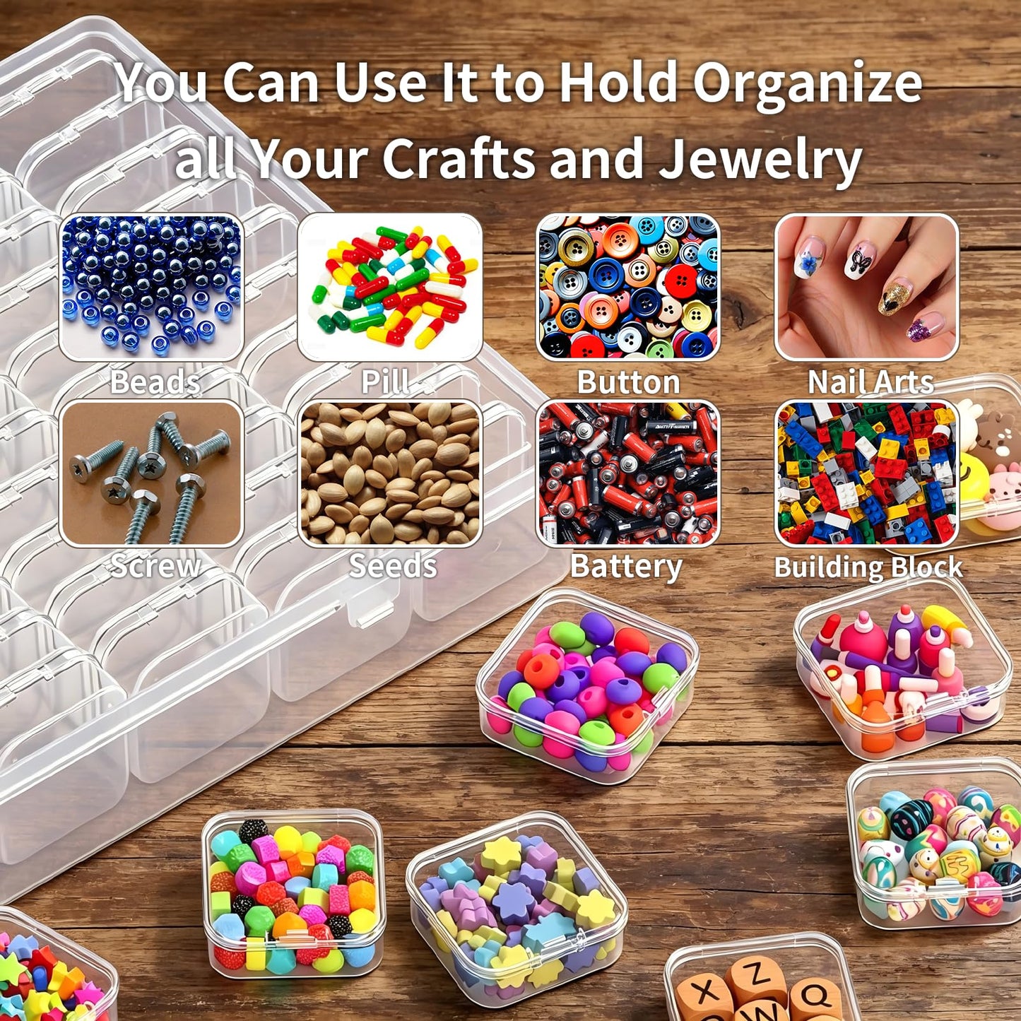 VANSUNS Bead Organizer Box, 61pcs Clear Plastic Storage Containers Set, Large Capacity Small Bead Organizers and Storage Cases with Labels, for Jewelry, Crafts, Diamonds Storage