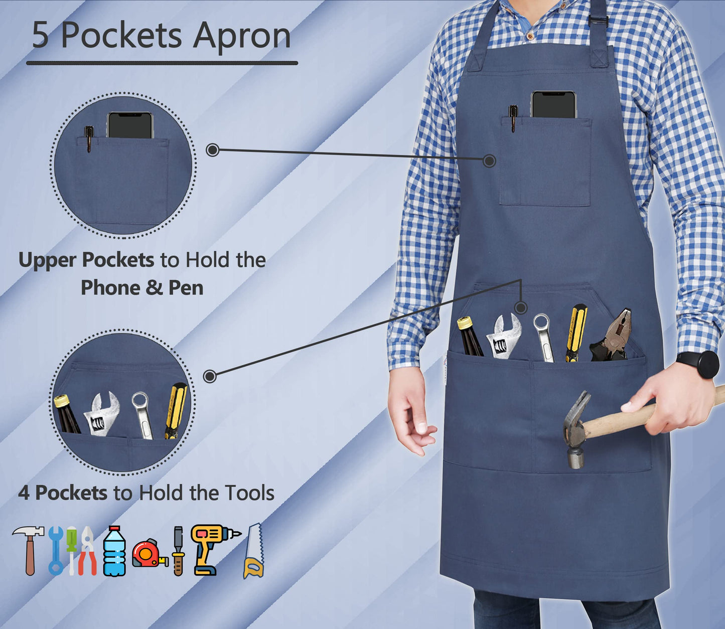 RUVANTI Aprons for Men, Women with Pockets Cotton Enrich Durable Large XXL size for Kitchen, Workshop, BBQ, Chef Apron