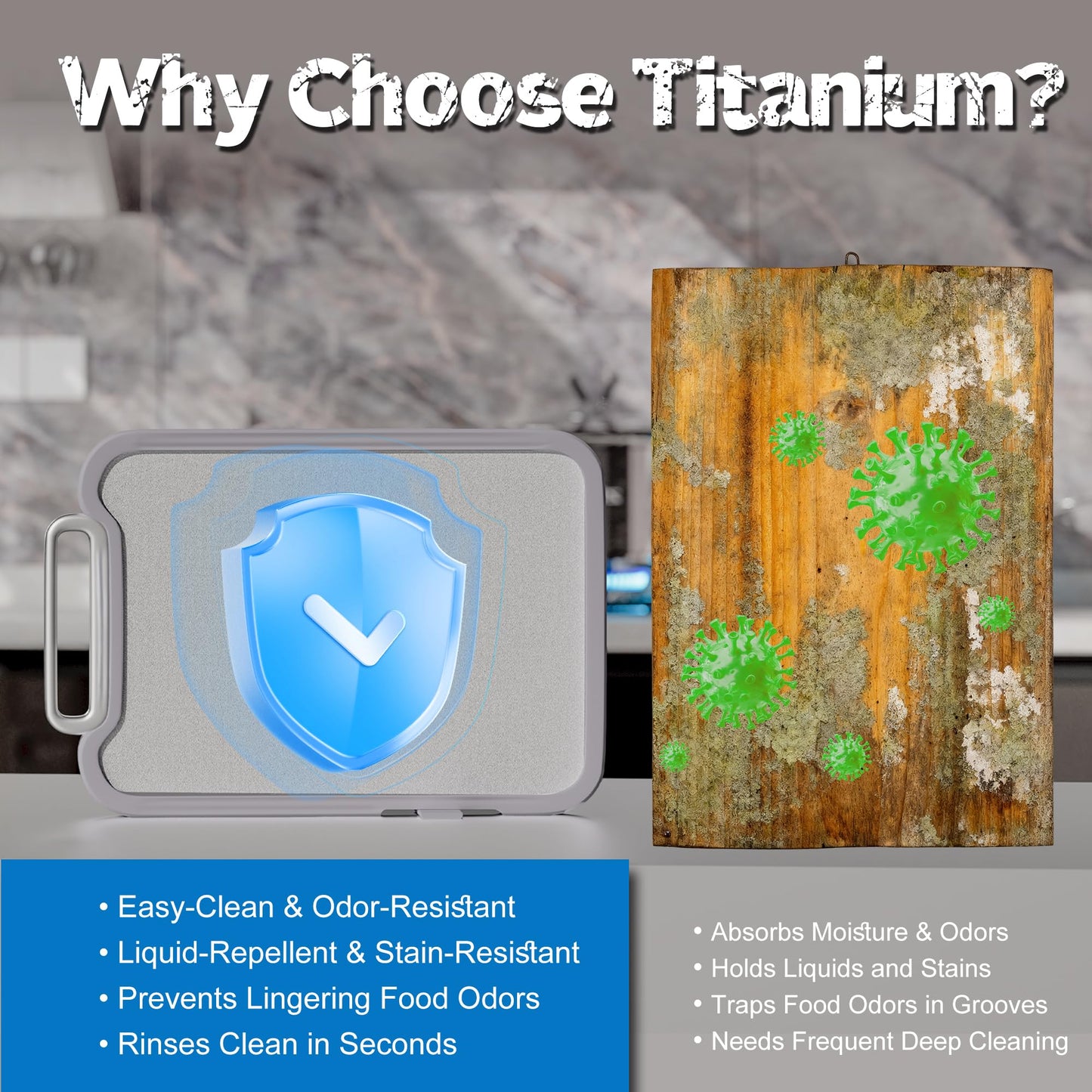 Titanium Cutting Board, 2-in-1 Double Sided Cutting Boards for Kitchen, Pure Titanium & Wheat Straw PP, Metal Chopping Board Easy to Clean for RV/Camping/Kitchen with Avocado Slicer 16"x11"