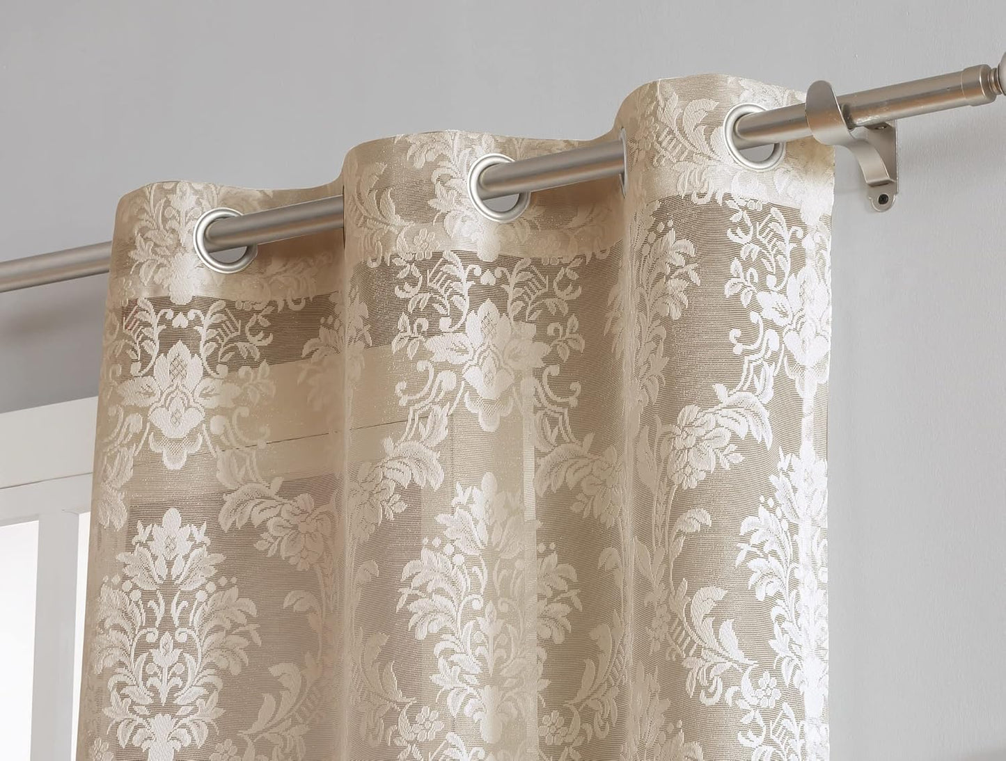 Warm Home Designs Pair of Standard Length 38" x 84" Linen Gold Color Knitted Lace Curtains with 6 Grommets