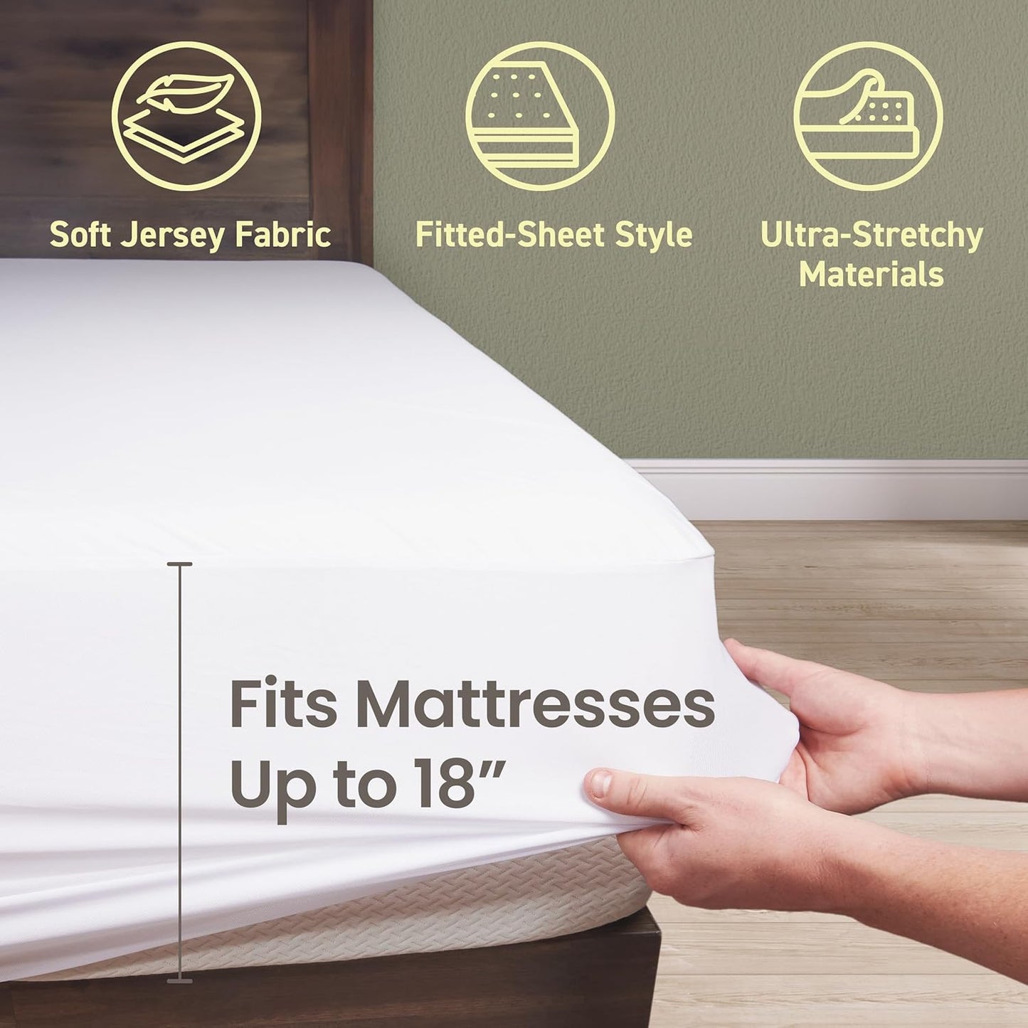 18" SafeRest Waterproof Mattress Protector Queen Size Absorbent Breathable Soft Fitted Bed Cover with Deep Stretchable