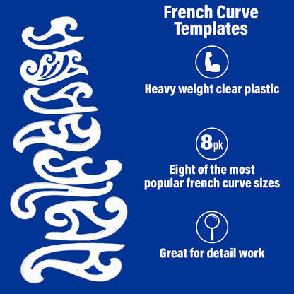 Westcott French Curve Template, Set of 8 (FC-8)