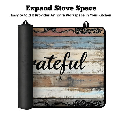 AOHMPT Multi-Design Stove Top Cover for Glass/Electric Stoves - 3-in-1 Heat-Resistant Protector Mat, Non-Slip Drying Rack 28"x20" (Grateful, 28" L x 20" W)