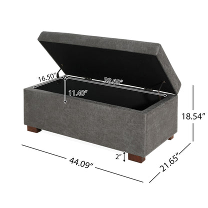 Christopher Knight Home Kaisa Rectangle Storage Ottoman, Wooden Frame Ottoman Bench with Large Seat for Living Room/Entryway, Comfy Seating Experience with Dense Foam Padding, Dark Grey