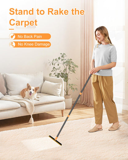 COVITKAN 3 in 1 Carpet Rake for Pet Hair Removal Tool, 51” Adjustable Long Handle Pet Hair Removal Broom, Pet Grooming Brush, Cat Dog Hair Remover Carpet Scraper for Rugs, Mats