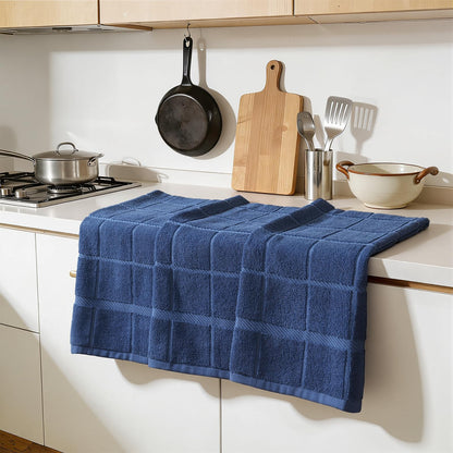 Homaxy Premium Kitchen Towels 18"x28", 6 Pack Large Cotton 380 GSM Dish Towels, Soft and Absorbent Kitchen Hand Towels with Terry Grid Design, Utility Tea Towel Set with Hanging Loop, Navy Blue