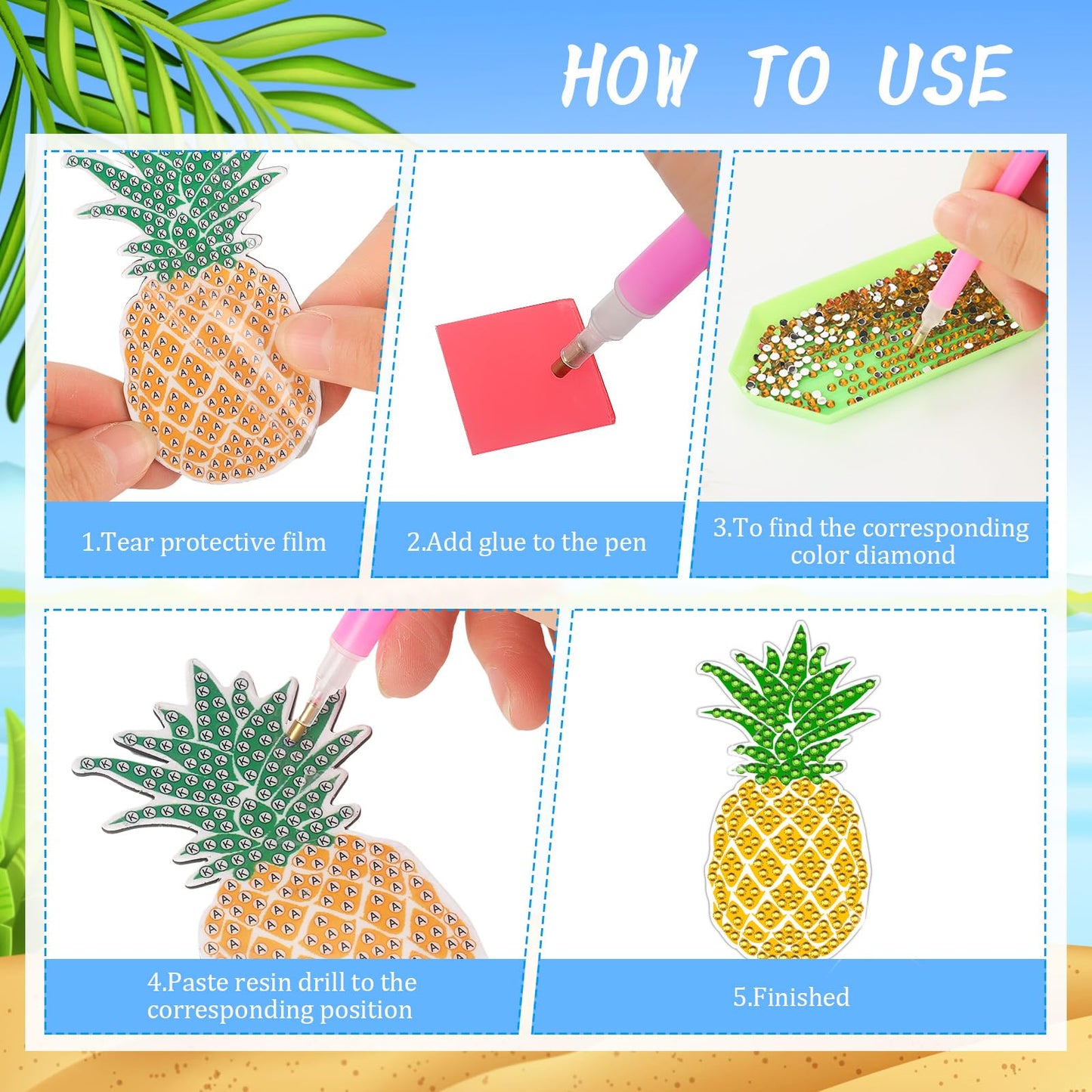 Xuhal 16 Pcs Summer Beach Diamond Painting Fridge Magnets Kit Tropical Hawaiian Diamond Art Magnets for Refrigerator Flamingos Beach DIY Fridge Magnetic Sticker for Adults Crafts Home Decor Gifts
