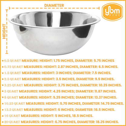 YBM HOME Stainless Steel Mixing Bowl, Premium Polished Mirror, Nesting Metal Bowl, 2.5 Quart, 1174