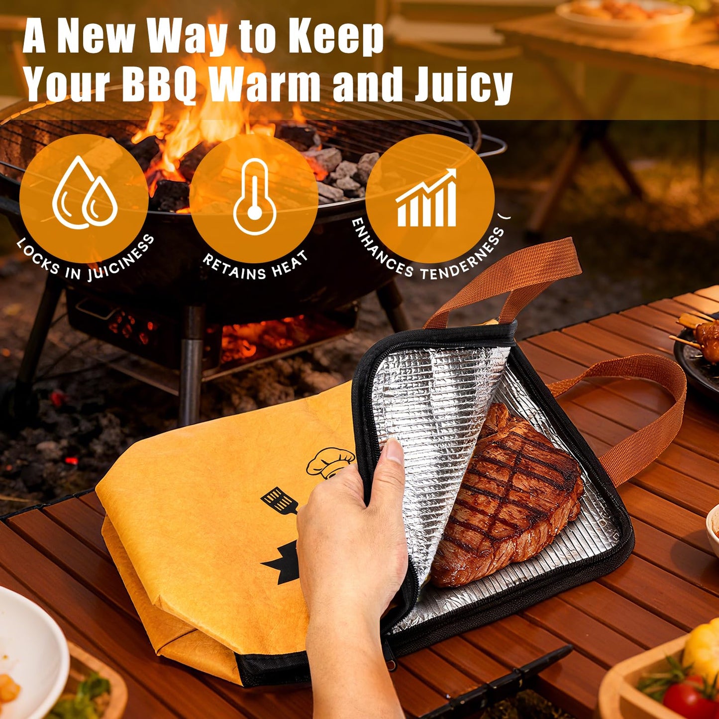4PCS BBQ Blanket for Resting Meat, Grill Blanket with BBQ Tool Set, 21IN Reusable Smoker Meat Resting Blanket with Wide Mouth for Large Brisket Turkey, Ribs, Steak, Pork Shoulders