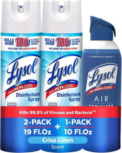 Lysol Disinfectant Spray Bundle - Crisp Linen & Air Sanitizer Spray for Odor Elimination | 19 Fl. Oz + 10 Fl. Oz