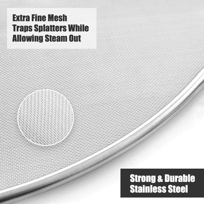 Homestia Splatter Screen for Cooking - Stainless Steel Grease Splatter Guard for Frying Pan, No Cooking Oil Mess No burns, Ultra Fine Mesh Lids Set of 3 (10'', 11.5'' 13'')