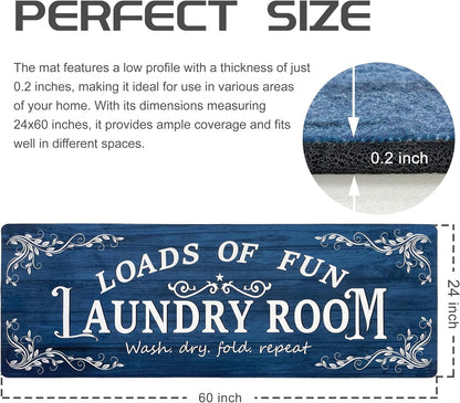 Laundry Room Rug Runner 24"x60", Non Slip Waterproof Mats for Laundry Room Decor, Washable Floor Rug for Mudroom, Navy