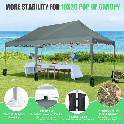HOTEEL 10x20 Pop up Canopy Tent with 6 sidewalls Easy Up Commercial Outdoor Wedding Party Tents for Parties All Season Wind & Waterproof Gazebo Roller Bag, Gray