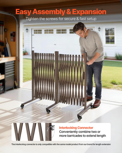 VEVOR Double Expandable Barricades, 27FT Expandable Safety Barrier, 0-180° Rotatable Mobile Barricade with Locking Casters, Portable Folding Security Gate Traffic Fence for Patio Garden Stairway