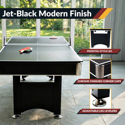Hathaway Spartan 2-in-1 6ft Pool Table with Ping Pong Top for Game Room – With Red Felt, Engineered Wood Frame, Drop Pockets, Cues, Balls, Triangle, Chalk, Net, Paddles, Balls – Black Finish