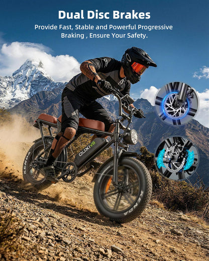 OUXI V8 Electric Bike for Adults, Ebike with15.6 AH Removable Battery Max 60Miles, 20" Electric Dirt Bike Dual Disc Brakes, 7-Speed Gear, Electric Motorcycle for Commuting & Off-Road